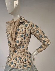 THE ULTIMATE VICTORIAN 1880’S PINK + BLUE ROSE PRINT BUSTLE JACKET XXS SIZE