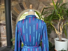 Vintage 1980s Blue and Fuchsia Polyester Knit Shirtdress “The Shirtdress” Sears