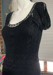 Gorgeous Vintage CACHÉ Black Beaded Crochet Knit Midi Dress XS/S/M