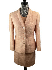 3 Piece Vintage Louis Feraud Peach Boucle Tweed Jacket Skirt Suit Princess Diana