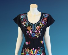 Vintage Mexican Embroidered Cotton Mini Hippie Folk Dress | M