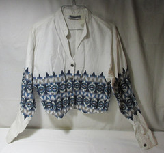 Panhandle Slim White & Blue Cropped Geometric Design Womens Large Western Shirt