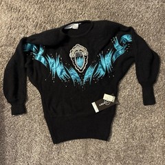 NWT Cedars Vintage 80s Black Multi Color Sequin Funky Sweater Silk Wool Rabbit