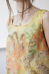 Vintage 90s Yellow Orange Floral Sleeveless Shell Top Women’s M Square Neck
