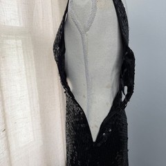 Vintage Niteline Della Roufogali Sequin Cutout Rhinestone Mini Dress Black 4