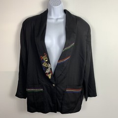 Susan Graver Blazer sz M Black Tragedy Comedy Theater Mask Avant Garde VINTAGE