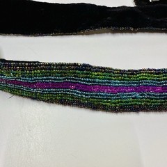 Vintage 80’s 90’s Beaded Belt Adjustable Hook Closure Sneak Head 37.5” Long