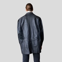 Vintage 90s Black Leather Jacket – Oversized Patchwork Coat- Size M/L