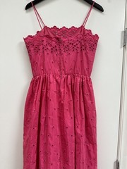 Vintage Eyelet Hot Pink taffeta Day Dress Cottagecore Prom Pinup