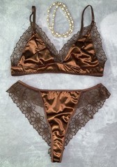 NEW GLOSSY 2nd Skin Stretch Satin Bikini Panties & Bralette L 38 40 Vtg Style