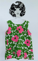 Vtg Made in Hawaii Hawaiian Bright Green Pink Flowers 2pc Set Playsuit 70s L/XL