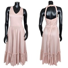 Vintage Alfred Werber Pink Pleated Halter Midi Dress 70s Sleeveless Size M