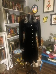 Vtg Black Velvet Leopard Retro Mod 90s Goth Punk Cheetah Sexy Jacket Dress Y2K