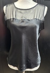 Vtg Escapades Teddy Camisole Sheer Top Tank Silky Sexy Black M Half Slip Cami
