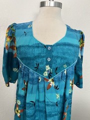 Vtg Phases Tropical Floral Cotton House Patio Dress Blue Hawaiian Midi MuuMuu L