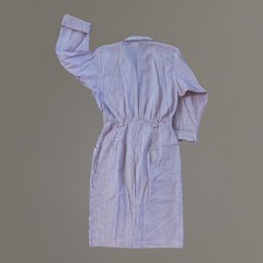 Vintage 80s Taurus II Union Made Striped Midi Shirt Dress Red White Size 10 USA