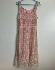Vintage Handmade Pink Lace Mesh Dress Removable Slip Cottagecore XS/S