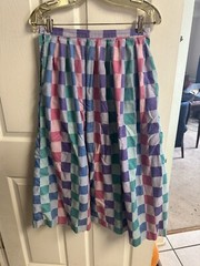 Patchwork Colorblock Wrap Midi Skirt Button Waist 70s 80s Small 12 Pastel 27×32