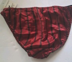 Vintage 90s Silkscreen 100% Silk Panty String Bikini Large Red Black Striped