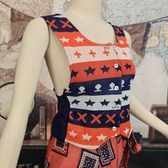 Vintage 1970s Vest Top Sleeveless Button Front Red White Blue Americana
