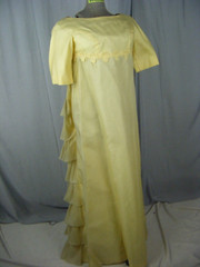 LORRIE DEB Vtg 60s Lt Yellow Ruffle Train Long Dress-Bust 34/2XS-XS