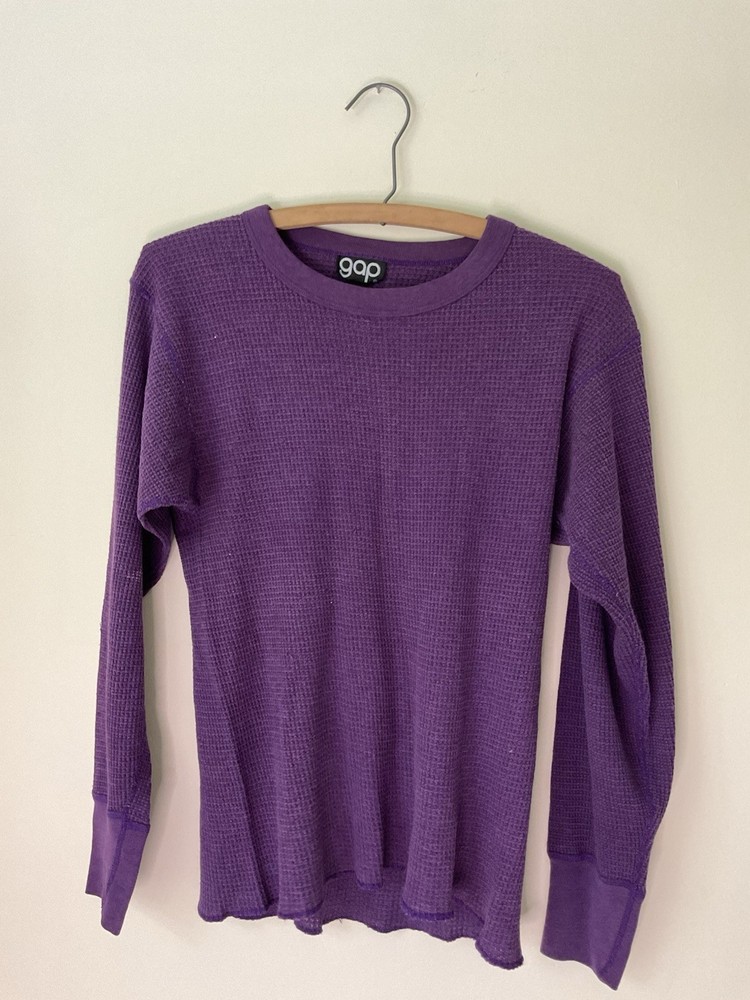 70s Gap Waffle-Knit Thermal Henley Classic Vintage Purple Honeycomb Stretchy