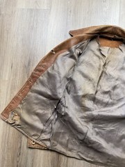 30s VINTAGE Brown Leather Belt Back Jacket Distressed Worn In Size XS/S Womens