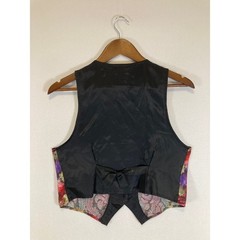 Vintage 90s My Michelle Womens LG Red Floral Tapestry Button Front Tie Back Vest