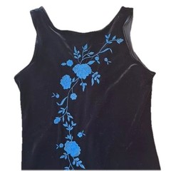 Vintage Embroidered Velvet Maxi Dress Whimsigoth Y2K Black Blue Stretch Size 8