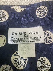 Vtg 80s Da-Rue Draper’s & Damon’s Navy Medallion Paisley Blouse Shirt 14P USA