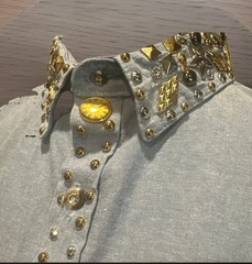 ST. MAARTEN Dallas TX USA VTG Ornate Sparkle Western Flair Denim Shirt L *READ