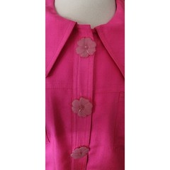 VTG 90s Pink Silk Jacket Sheer Sleeves Flower Buttons Victoria March Chicago