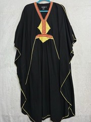 Vintage J Peterman Morocco Hand-Embroidered Caftan Maxi Black Yellow Cotton OSFA