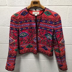 Niteline Della Roufogali Beaded Embellished Jacket Green Red Vintage 80s 90s M