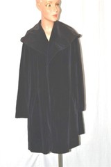 vintage coat women black velvet 3/4 length w/hood Storm Play original 1950