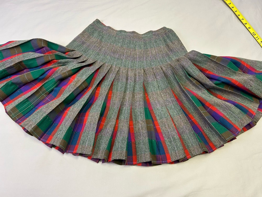 Vintage 60s Wool Plaid Pleated Skirt School Uniform Style Home Made 24″ Waist