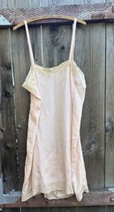 Rare Large 1920s 30s Crepe Silk Slip Pink Lace Janzon Vintage Antique