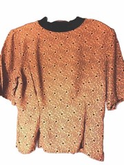 Women’s Size M/ L rayon 22″ Long waist 32″ chest 21″ shoulder pads Blouse 1980