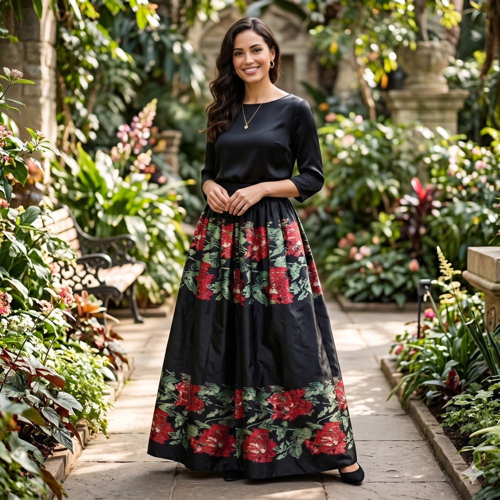 Vintage Adolfo black red and green full Maxi ball skirt
