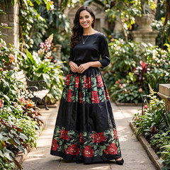 Vintage Adolfo black red and green full Maxi ball skirt