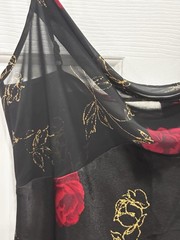 vintage california dynasty nightgown black with red roses satin on tulle size L