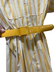 Vintage Yellow Striped Warren Petites Neiman Marcus Belted Shirt Dress Size 4