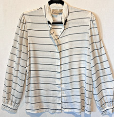 VTG 80s Images by Krizia Blouse Size 8 Italian Design Jacquard Stripe Puff Sleev