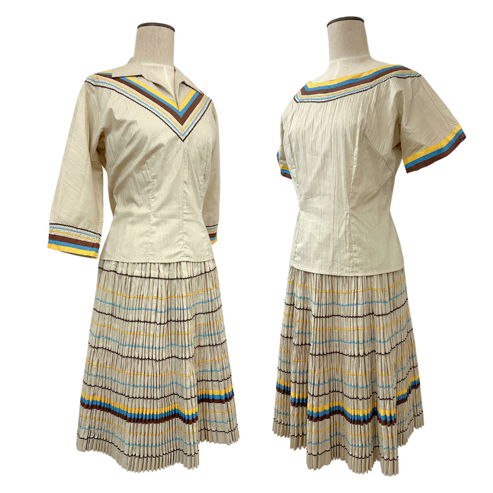 Vintage 1950s Jojanto NM Southwestern 3pc Patio Fiesta Rickrack Skirt Set