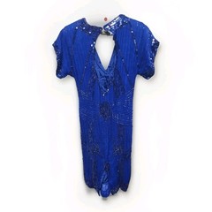 VTG Swee Lo Silk Bead Sequin Blue 100% Silk Cocktail Evening Dress Medium 80s