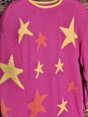 Vintage 90s Pink Stars Sweater Lizwear Liz Claiborne Knit Ramie Cotton M