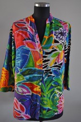 Vintage Jams World Tunic Blouse Womens Medium Multicolor Tropical Floral Rayon