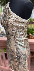 VTG NWOT Uli Herzner One Shoulder Matte Champagne Sequin Cocktail Dress Teal PUR