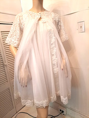 VTG 50’s/60’s SHADOWLINE Nylon LACE Midi NIGHTGOWN & ROBE Romantic Lingerie Set