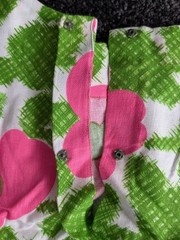 Vtg Made in Hawaii Hawaiian Bright Green Pink Flowers 2pc Set Playsuit 70s L/XL